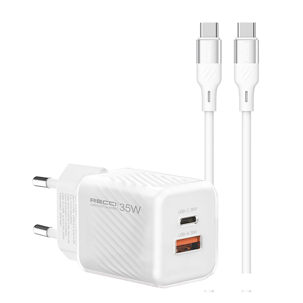 Recci RC83ECC GaN Teknolojili Hızlı Şarj Başlığı USB-A to Type-C PD 35W Kablolu Şarj Seti Recci RC83ECC GaN Teknolojili Hızlı Şarj Başlığı USB-A to Type-C PD 35W Kablolu Şarj Seti